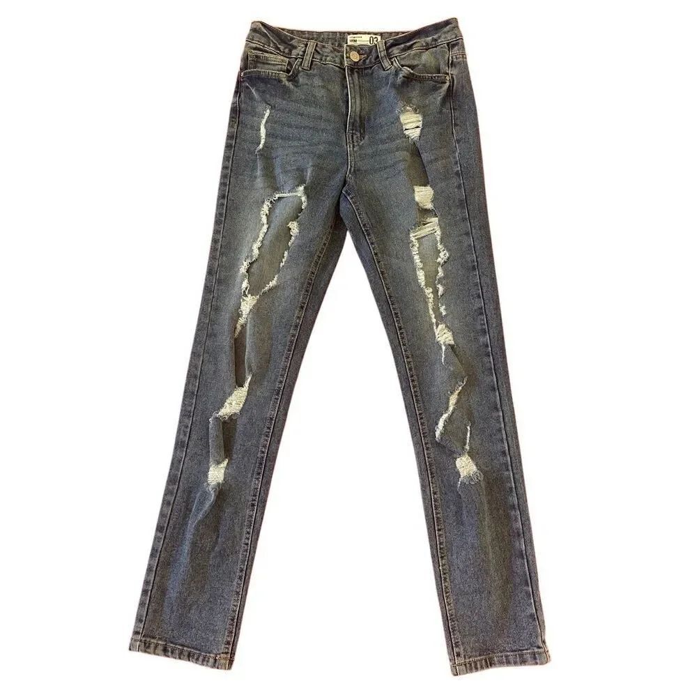 Refuge Mom Destroyed Distressed Jeans Straight Leg Everyday Casual